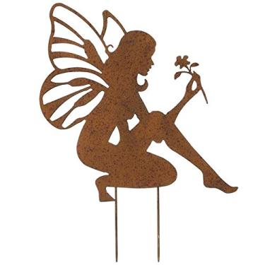 Imagem de Estaca de Jardim Metal Forma Fada Escultura Retrô Decoração Estatuetas Ornamentos Estátuas para Cercas Gramados Jardins Ornamento Fofo Locais Ideal Amigos Famílias Amantes Fadas
