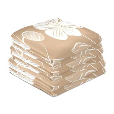 Imagem de Wassud Toalhas de cozinha branco contorno flores toalhas de prato de cozinha pacote com 6 panos de prato macios com laço para pendurar toalha de mão super absorvente de secagem rápida toalhas de chá