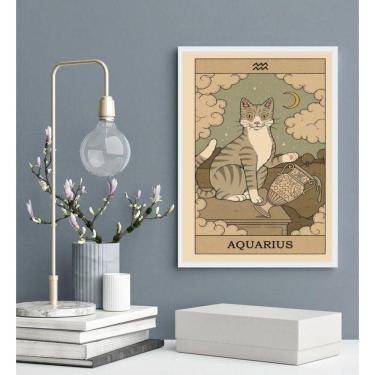 Imagem de Quadro Carta Tarot Gato Signo Aquário 24X18Cm - Com Vidro