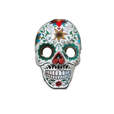 Imagem de Máscara Caveira Mexicana com LED, PVC Colorido, 3 Modos de Iluminação, Tema Dia de Los Muertos, 24x20x9cm