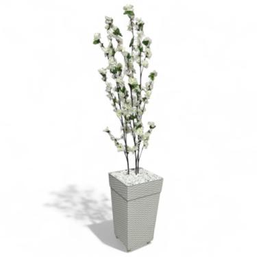 Imagem de Planta Artificial Cerejeira Rosa 1,10m com Vaso Rattan, Arranjo Decorativo para Sala, Quarto e Escritório(Cerejeira Branca Vaso Branco)