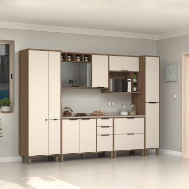 Imagem de Cozinha Completa 6 Peças Balcões Aéreos Vidro Reflecta Comtampo Aspen Luciane Móveis Vanilla-beige