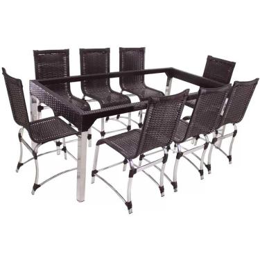 Imagem de 8 Cadeiras E Mesa Haiti Alumínio Cozinha Trama Original Tabaco
