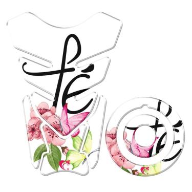 Imagem de Adesivo Protetor Tanque E Bocal Yamaha Fé Fé Branco E Rosa