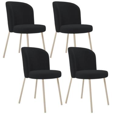 Imagem de Kit 04 Cadeiras Para Sala De Jantar Cozinha Estofada Gavi Arena L02 Bouclê Preto - Lyam Decor