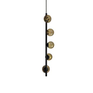 Imagem de Lustre Vertical Figo Preto - 5 Globos Esfera De Vidro âmbar