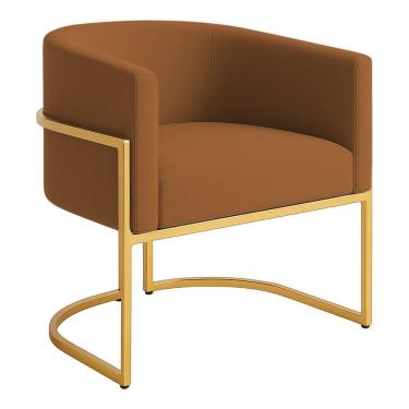 Imagem de Poltrona Decorativa Luana Veludo Com Pés De Ferro Dourado 7 Decor Terracota