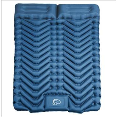 Imagem de Thallike Almofada de dormir dupla para acampamento - Colchão de acampamento ultraleve com travesseiro, bomba de pé embutida, bomba de ar elétrica adicional, azul marinho
