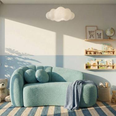 Imagem de Sofá Curvo 3 Lugares Orgânico Confortável Serena Boucle Azul Turquesa - Montanari`s Decor