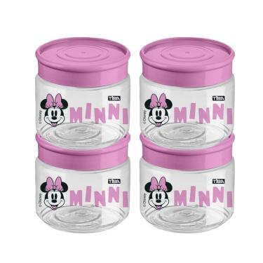 Imagem de Kit 4 Mini Pote Multiuso Minnie Mouse 160ml Rosa BPA Free Licenciado Disney