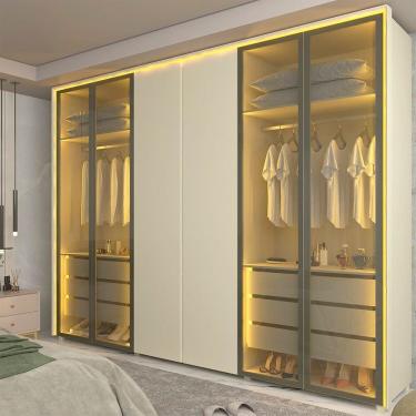 Imagem de Guarda-roupa Casal 6 Portas 4 Portas Reflecta com Led com Pés 100% Mdf Lumina Off White