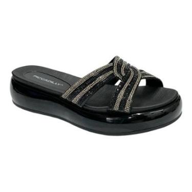 Imagem de Tamanco Piccadilly Strass Plataforma 459008 Preto Verniz-Feminino