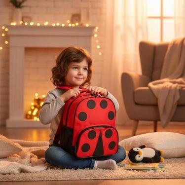 Imagem de Mochila Infantil Joaninha com Alças Ajustáveis Rosa 3D Resistente Esco