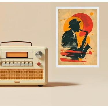 Imagem de Quadro Decorativo Saxofonista - Aquarela 24X18Cm - Com Vidro - Quadros