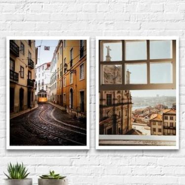 Imagem de Kit 2 Quadros Fotos Portugal 24X18Cm Com Vidro - Branca - Quadros On-L