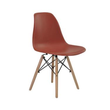 Imagem de Cadeira Eiffel Laranja Telha Base Madeira Rivatti Kit 4 Un