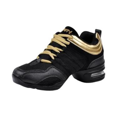 Imagem de Sapatos De Dança Femininos Pretos Em Malha Respirável Com Solado Macio