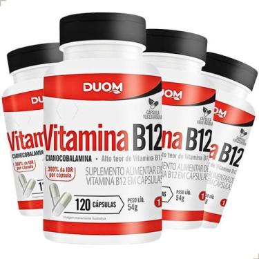 Imagem de Kit 4 Vitamina B12 Cianocobalamina 480 Cáps Concentrado Natural Sem Sa