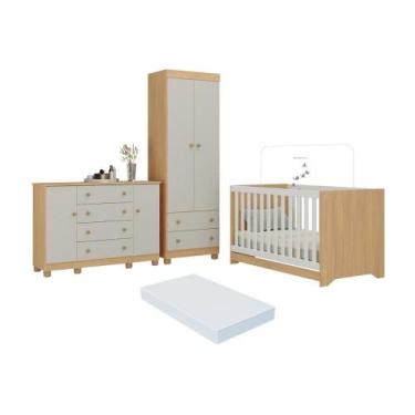 Imagem de Quarto De Bebê Completo Berço Americano 3x1 Colchão Allegra Multimóvei