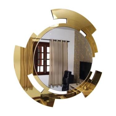 Imagem de Espelho decorativo de parede redondo com moldura Premium Meteora Doura