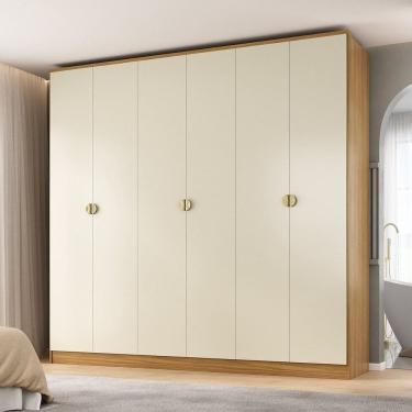 Imagem de Guarda-roupa Casal 100% Mdf 6 Portas 4 Gavetas Brescia Nogueira/Off White