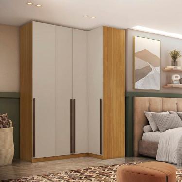 Imagem de Guarda-roupa Canto Reto 4 Portas Mdf Trend Altezza Freijó/Off White