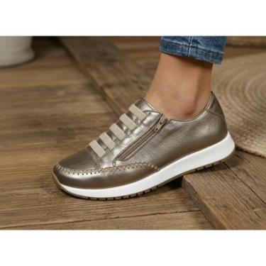 Imagem de Tênis Feminino Couro Legitimo Ajuste Elástico Zíper Lateral Bella Dama-Feminino