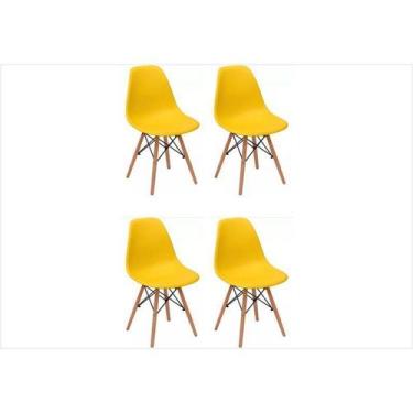 Imagem de Kit 04 Cadeiras Eiffel Charles Eames em ABS Amarela com Base de Madeir
