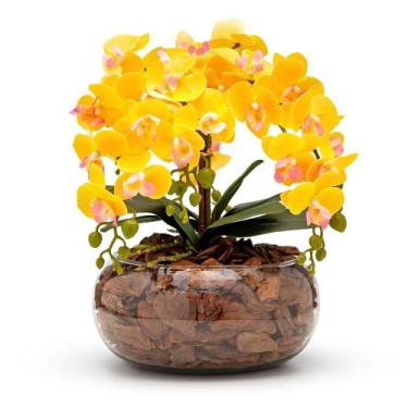 Imagem de Arranjo Orquídea Silicone 3 Hastes Duplas Vaso Vidro Incolor - Florali