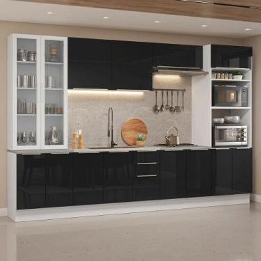 Imagem de Armário de Cozinha Completa 340 cm Branco/Preto Lux Madesa 03, Branco/