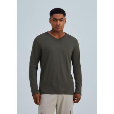 Imagem de Camiseta Básica Masculina Manga Longa Gola V World - Hering, M, Verde 