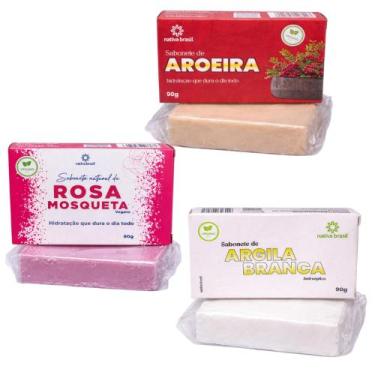 Imagem de Kit Sabonete Vegano 90g Argila Branca Aroeira Rosa Mosqueta - Nativa B