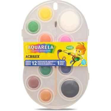 Imagem de Aquarela Escolar 12 Cores + Pincel Estojo - Acrilex