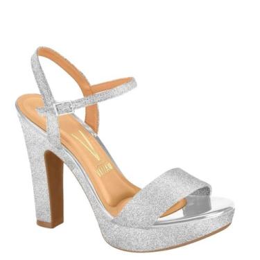 Imagem de Sandália Feminina Meia Pata Salto Grosso Vizzano 6292200, Prata glitte