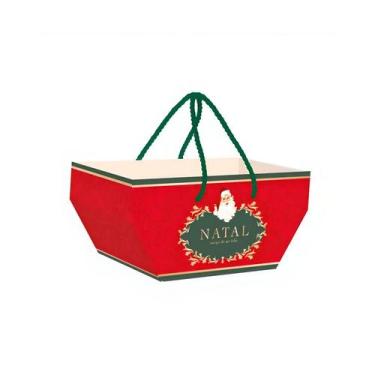 Imagem de Cesta de Cartão Com Alça de Natal - Noel Vitoriano - 25x15cm - 1 unida