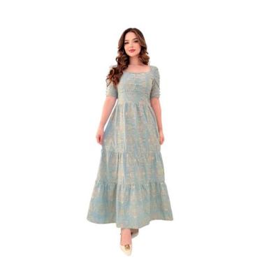 Imagem de Vestido Longo Casual Bordado em Viscose Moda Verão - Zampa, Azul, P