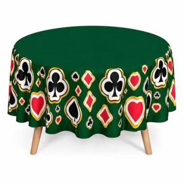 Imagem de Toalha de Mesa para Jogos Redonda 1,40 m Tema Baralho e Pôquer Poliéster Resistente Ideal para Lazer e Entretenimentor (Naipes Verde, Redonda)