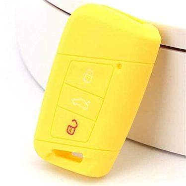 Imagem de YJADHU Capa para chave de carro masculino feminino e feminino capa de silicone para chave automática, adequado para VW Tiguan MK2 Passat B8 B7 CC Skoda Superb A7, amarelo