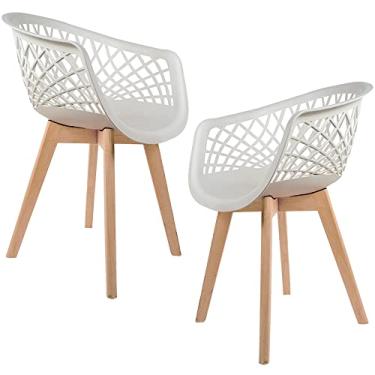 Imagem de Kit 02 Cadeiras Decorativas Para Sala de Jantar Madri Com Base de Madeira E01 Branco - Lyam Decor