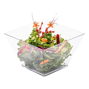 Imagem de Tigelas de salada de plástico de 473 ml, 100 tigelas descartáveis quadradas – descartáveis, recicláveis, de plástico transparente quadrado, grande, para aperitivos ou sobremesas – Restaurantware