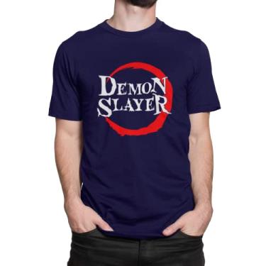 Imagem de Camiseta Estampada Demon Slayer Anime Masculina Azul Tamanho:G;Cor:Preto