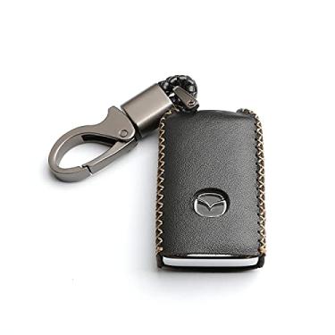 Imagem de WFMJ Capa de couro para Mazda 3 Hatchback CX-5 CX-30 CX-9 controle remoto inteligente 4 botões porta-chaves corrente Fob (preto)