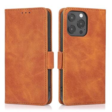Imagem de Capa flip para iPhone 13 Mini/13/13 Pro/13 Pro Max, suporte de cartão de couro PU com fecho magnético à prova de choque e carteira, marrom, 13 15,1 cm