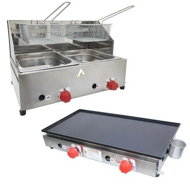 Imagem de Kit Lanchonete Chapa 60cm e Fritadeira Profissinal 2 Cubas Alcamar
