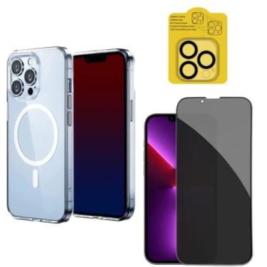 Imagem de Capa Capinha Clear Case Compatível Compatível Com Magsafe Para iPhone 13, 13 Pro, 13 Pro Max + Película 9D Privacidade + Película de Câmera - (C7COMPANY) (iPhone 13 Pro (6.1))