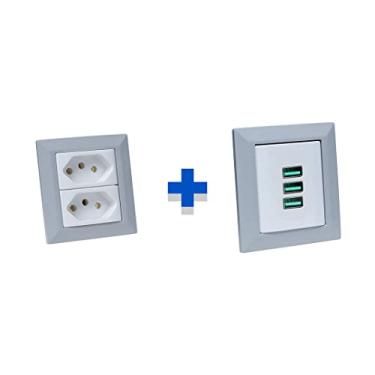 Imagem de Kit Espelho Duplo Chanfrado com 2 Tomadas 20A e 3 USB 5.2A