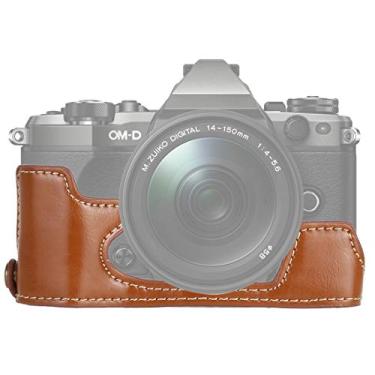 Imagem de HONGYAN capa da câmera 1/4 polegada de linha de couro pu câmera de couro metade da casa para Olympus EM5 / EM5 Mark II acessórios para câmera