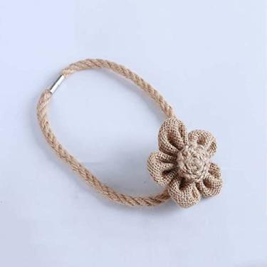 Imagem de 1 peça de algodão linho flor cortina fivela magnética tieback para casa quarto sala de estar janela cortina acessórios, café, 4 peças