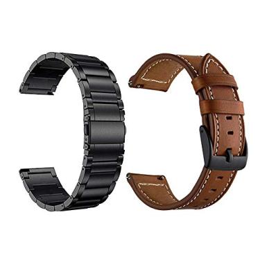 Imagem de Yeejok Pulseiras de relógio Venu 2S, pulseiras Vivoactive 4S de 40 mm, pulseira de metal de 18 mm + pulseira de couro genuíno de liberação rápida compatível com relógio inteligente Garmin Vivoactive 3S de 39 mm, preto + marrom, 18mm, couro