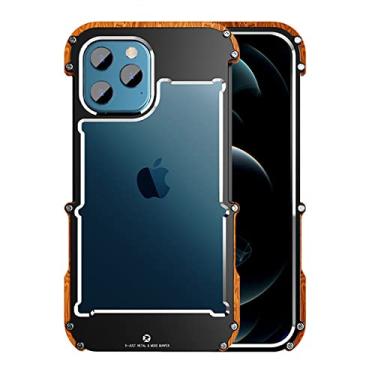 Imagem de Para iPhone 14 13 12 11 Pro Max 12 Mini SE 2020 X 10 6 6s 7 8 Plus XR XS Case Alumínio Pára-choques Metal & Capa de telefone à prova de choque de madeira, preta, marrom, para iPhone 7 8